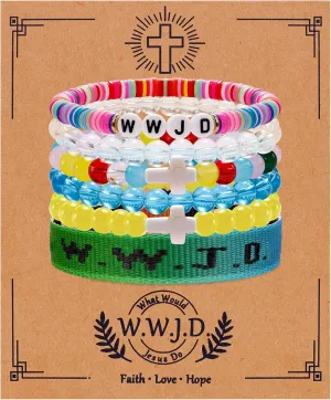 W.W.J.D. Webbing Bracelets Adjustable Christian Gifts Wristbands What Wound Jesus Do Bracelet Religious Faith Bracelets Colorful Christian Stretch Beaded Bracelets