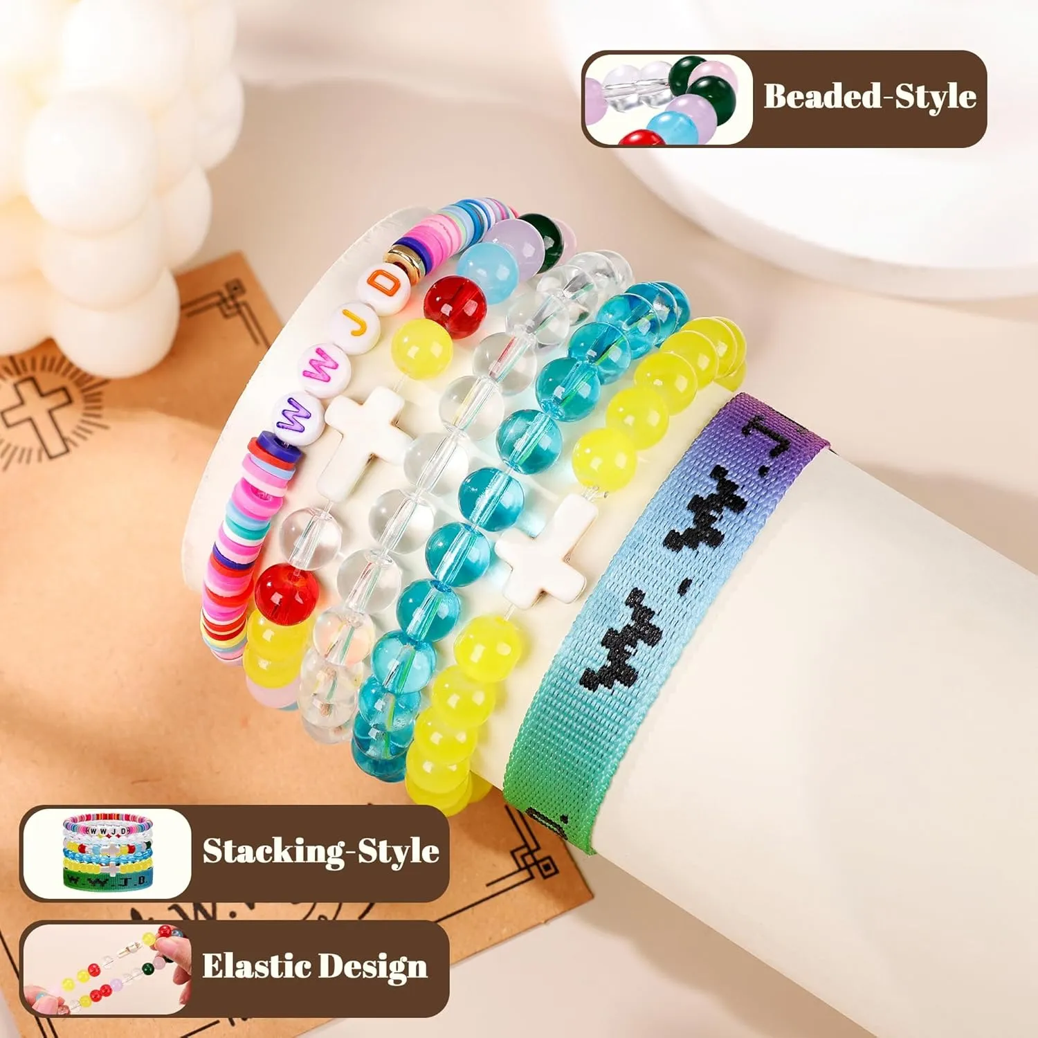 W.W.J.D. Webbing Bracelets Adjustable Christian Gifts Wristbands What Wound Jesus Do Bracelet Religious Faith Bracelets Colorful Christian Stretch Beaded Bracelets