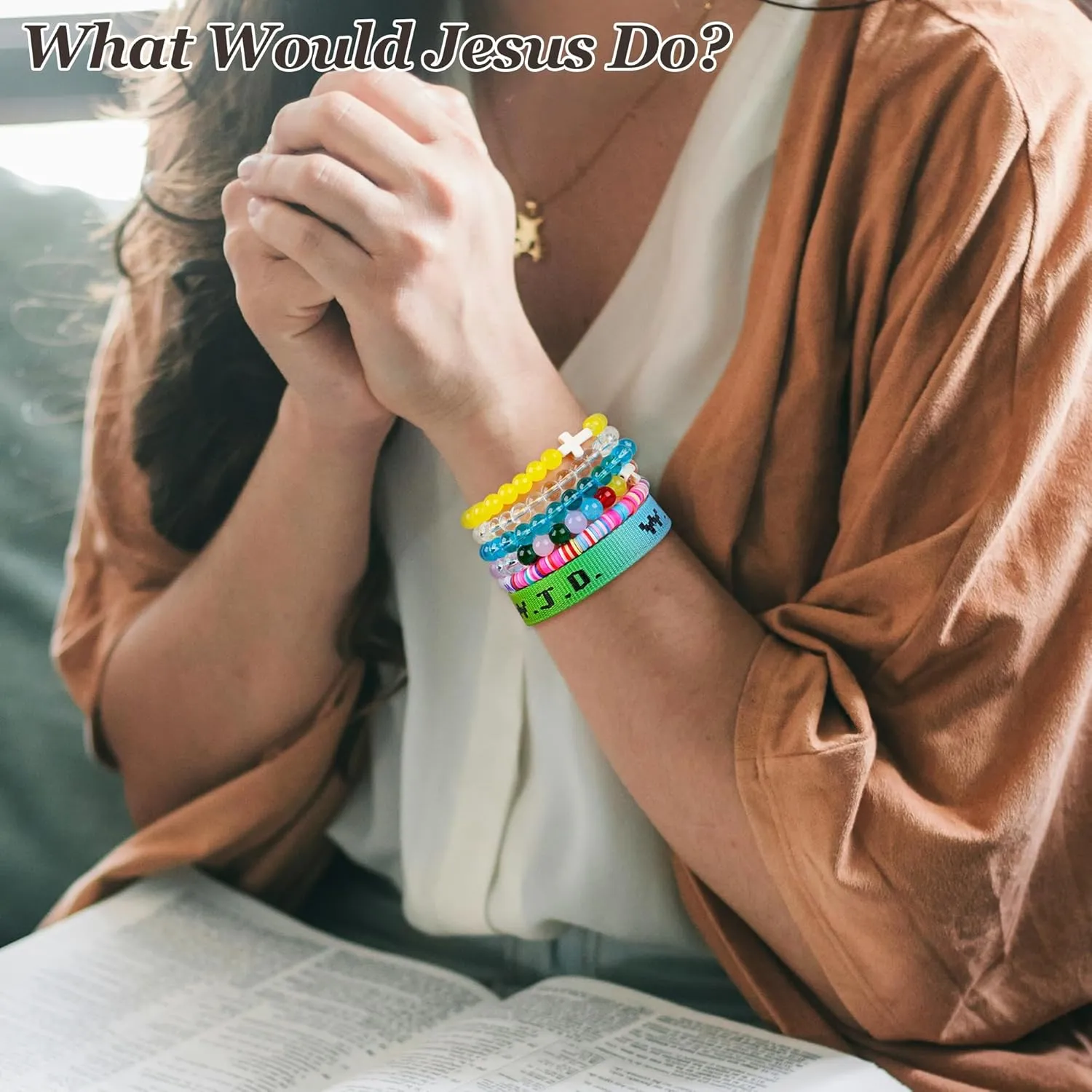 W.W.J.D. Webbing Bracelets Adjustable Christian Gifts Wristbands What Wound Jesus Do Bracelet Religious Faith Bracelets Colorful Christian Stretch Beaded Bracelets