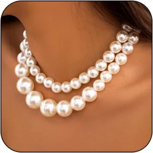 Y 14K Gold Plated Pearl Necklace - Dainty Gold Beaded Pearl Choker Chain Necklace for Women - Prom, Wedding, Bridal, Bridesmaid Jewelry