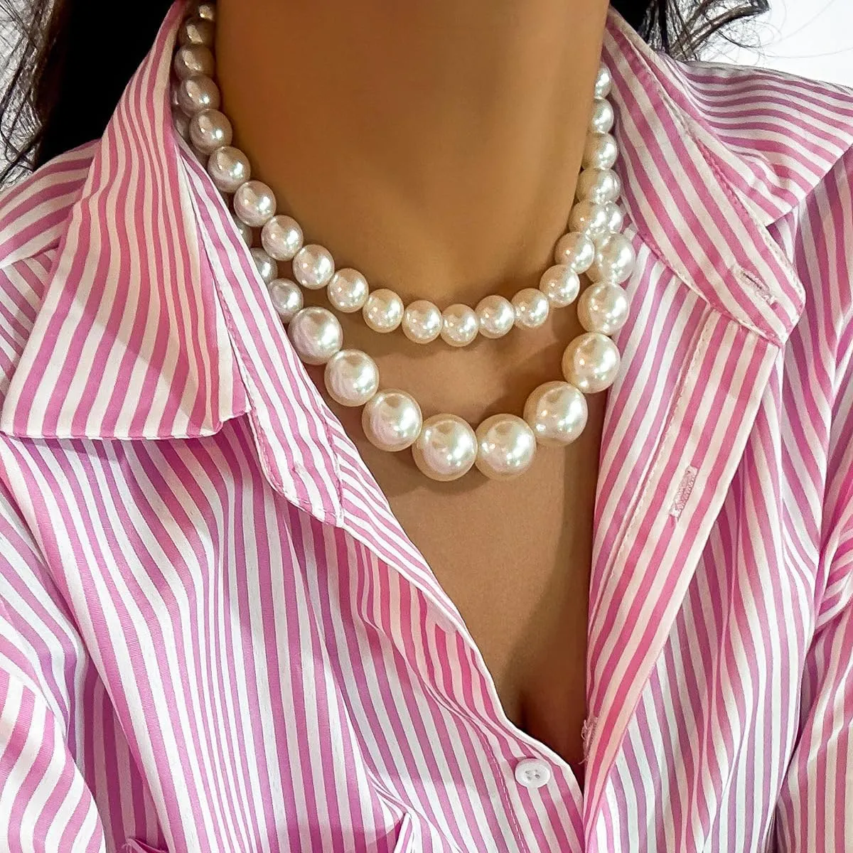 Y 14K Gold Plated Pearl Necklace - Dainty Gold Beaded Pearl Choker Chain Necklace for Women - Prom, Wedding, Bridal, Bridesmaid Jewelry