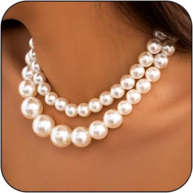 Y 14K Gold Plated Pearl Necklace - Dainty Gold Beaded Pearl Choker Chain Necklace for Women - Prom, Wedding, Bridal, Bridesmaid Jewelry