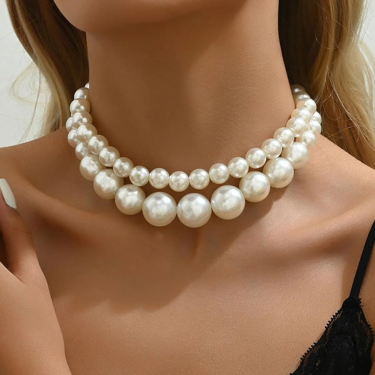 Y 14K Gold Plated Pearl Necklace - Dainty Gold Beaded Pearl Choker Chain Necklace for Women - Prom, Wedding, Bridal, Bridesmaid Jewelry