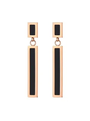 Yellow Chimes Long Earrings for Women Western Rose Gold Plated Stainless Steel Black Square Drop Danglers Earrings For Women and Girls