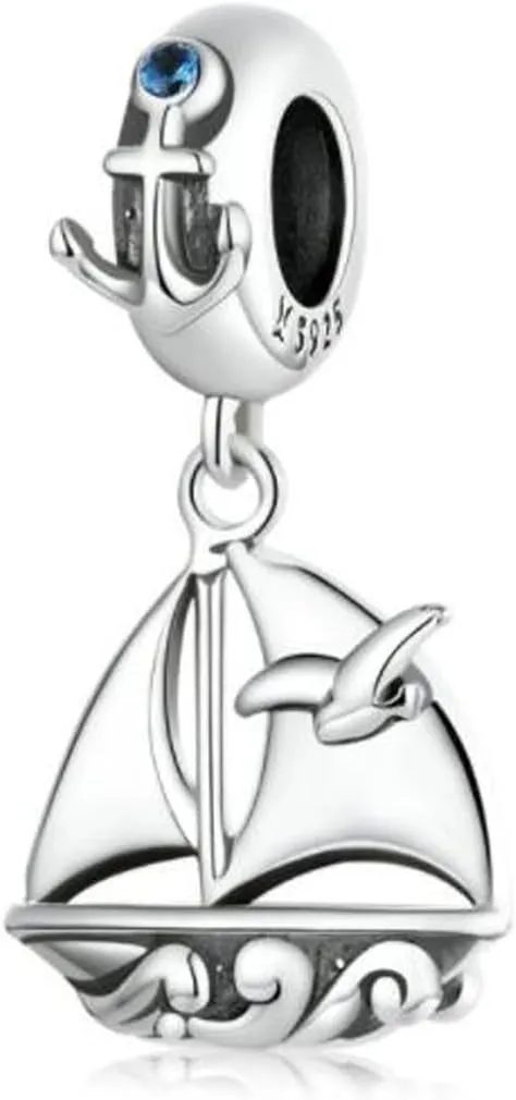 Yellow Enamel Motorcycle Charm 925 Sterling Silver Car Charm Pendant Travel Charm Bracelets for Women (Sailboat)