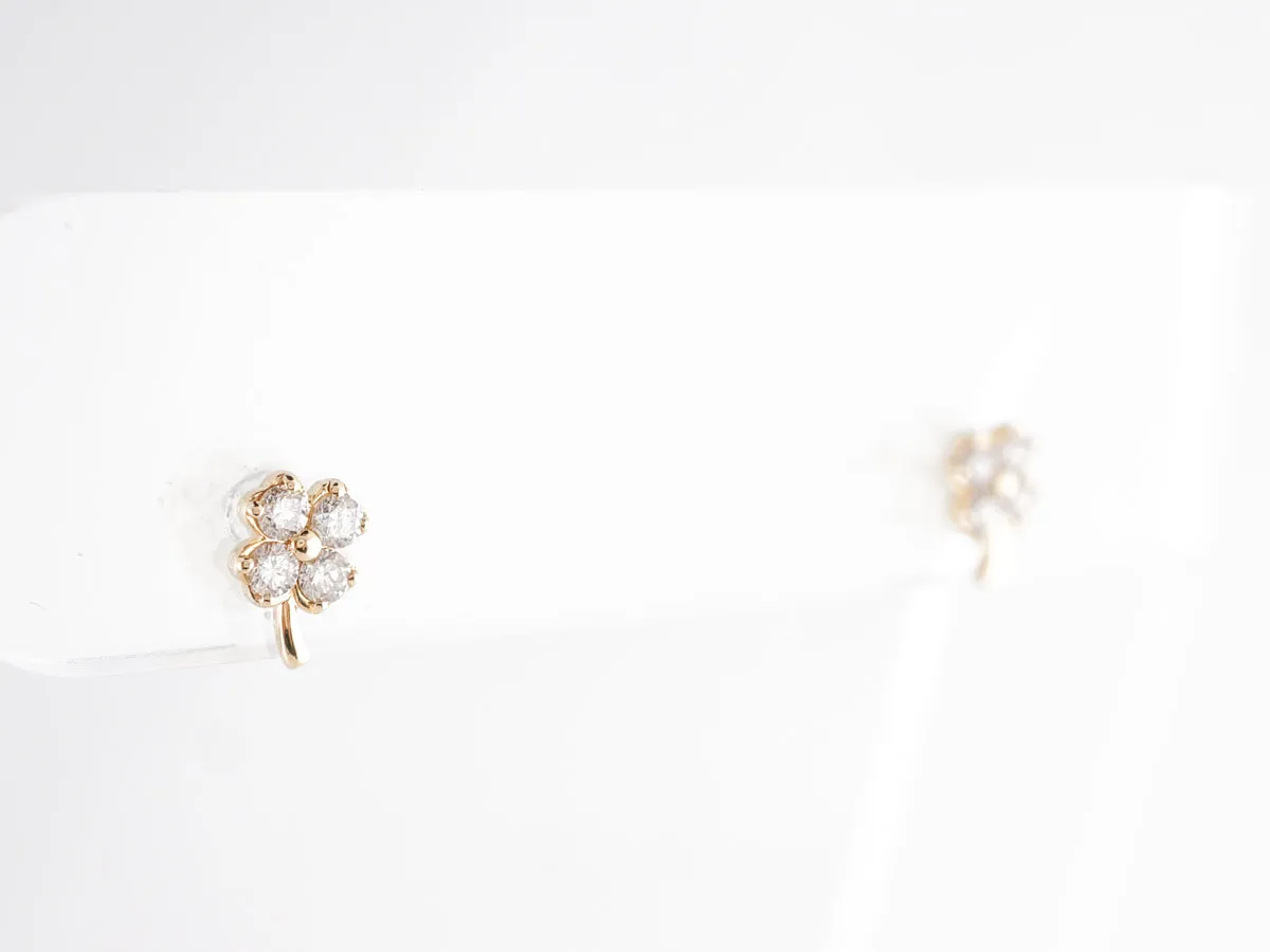 Yellow Gold Clover Earrings w/ Round Brilliant Diamonds