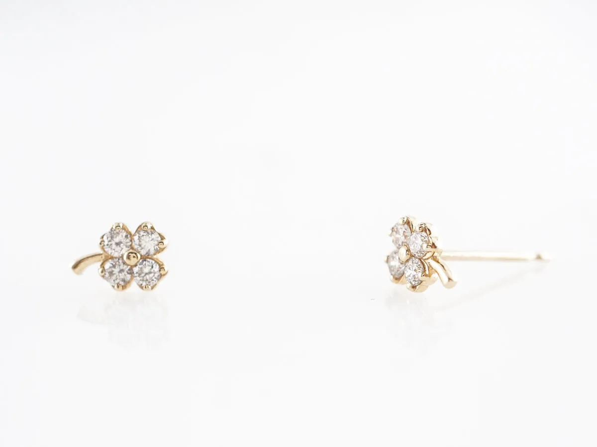 Yellow Gold Clover Earrings w/ Round Brilliant Diamonds