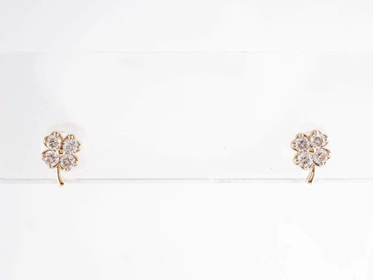 Yellow Gold Clover Earrings w/ Round Brilliant Diamonds
