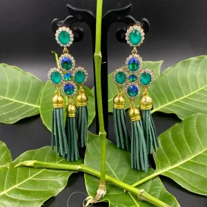 ZEVAR I Green Tassel Western Earrings